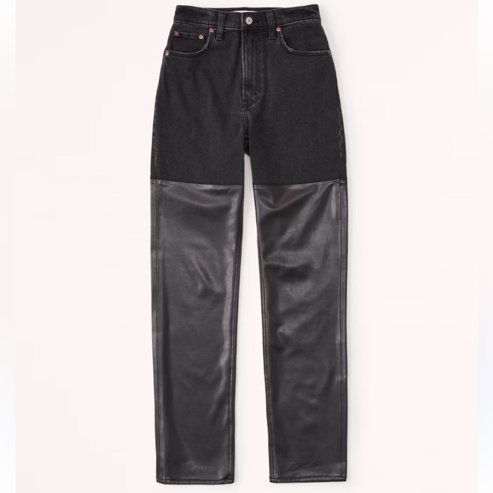EUC Abercrombie & Fitch Mixed Fabric Jeans Faux Leather Black Size 28 / 6